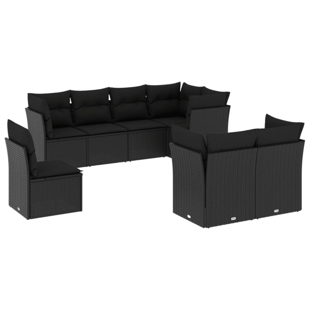 vidaXL Set mobilier de grădină cu perne, 8 piese, negru, poliratan