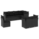 vidaXL Set mobilier de grădină cu perne, 8 piese, negru, poliratan