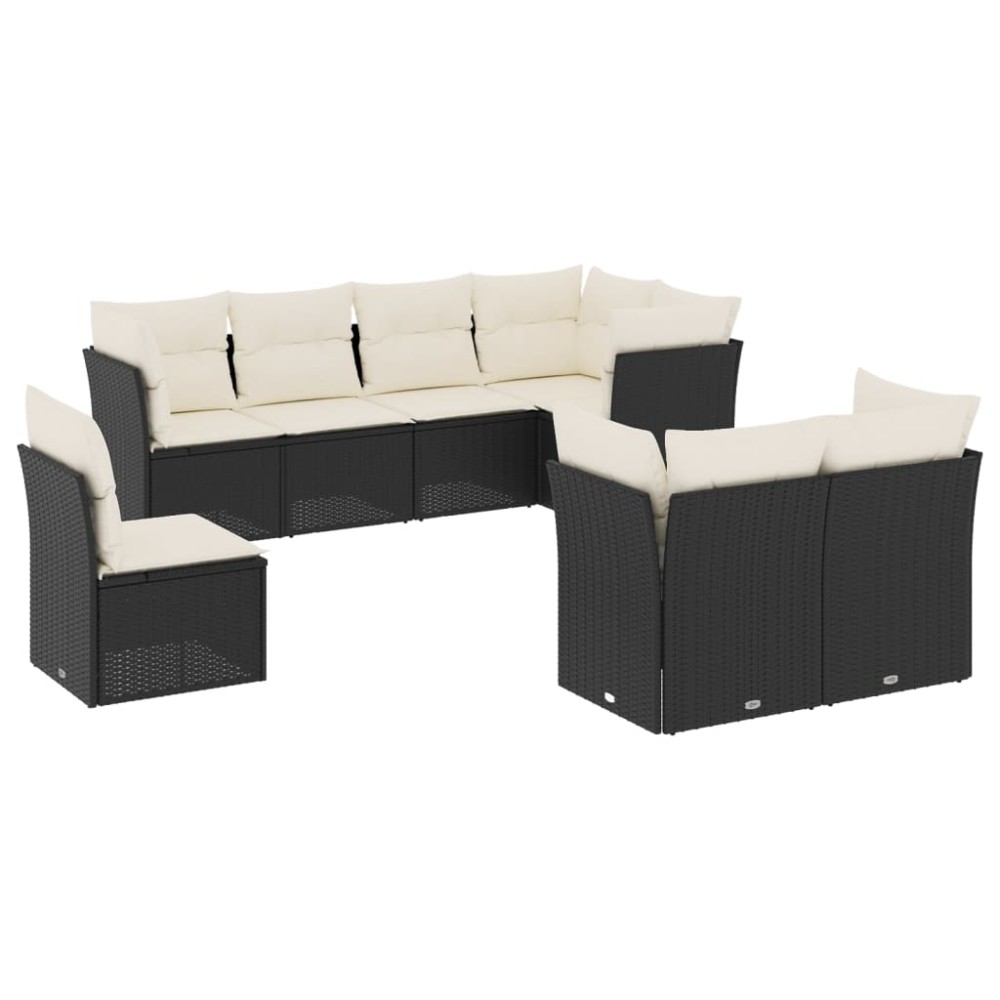 vidaXL Set mobilier de grădină cu perne, 8 piese, negru, poliratan
