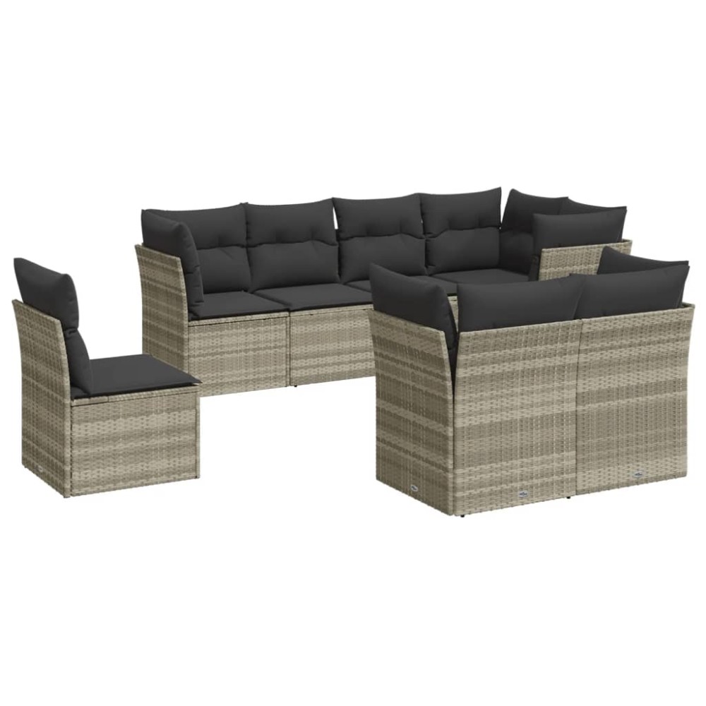 vidaXL Set mobilier de grădină cu perne, 8 piese gri deschis poliratan