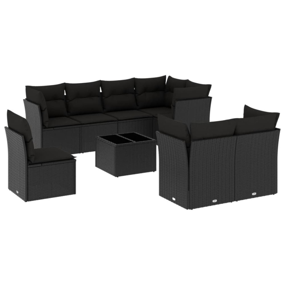 vidaXL Set mobilier de grădină cu perne, 9 piese, negru, poliratan