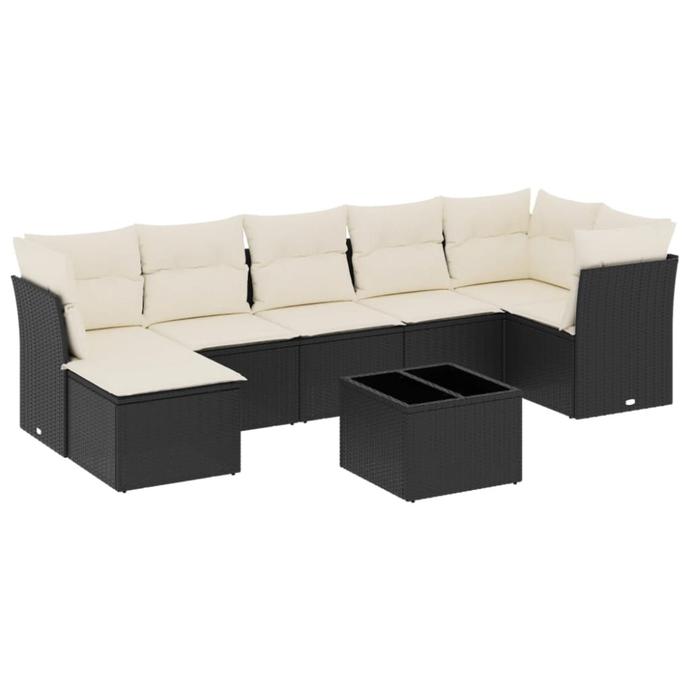 vidaXL Set mobilier de grădină cu perne, 8 piese, negru, poliratan
