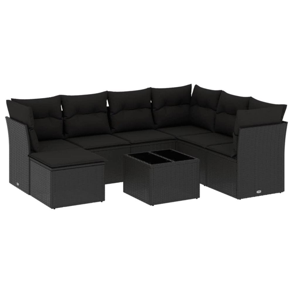 vidaXL Set mobilier de grădină cu perne, 8 piese, negru, poliratan