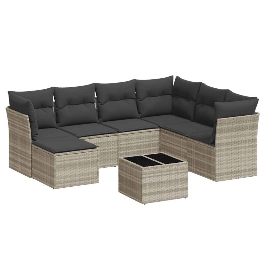 vidaXL Set mobilier de grădină cu perne, 8 piese gri deschis poliratan