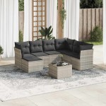 vidaXL Set mobilier de grădină cu perne, 8 piese gri deschis poliratan vidaXL Set mobilier de grădină cu perne, 8 piese gri deschis poliratan
