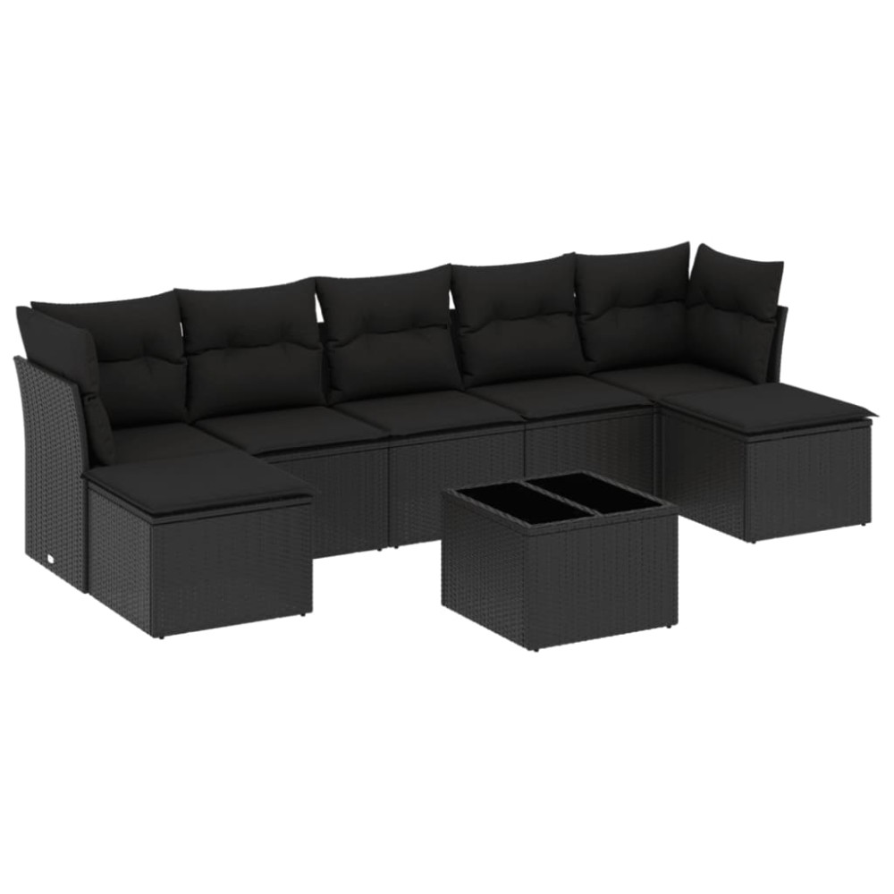 vidaXL Set mobilier de grădină cu perne, 8 piese, negru, poliratan