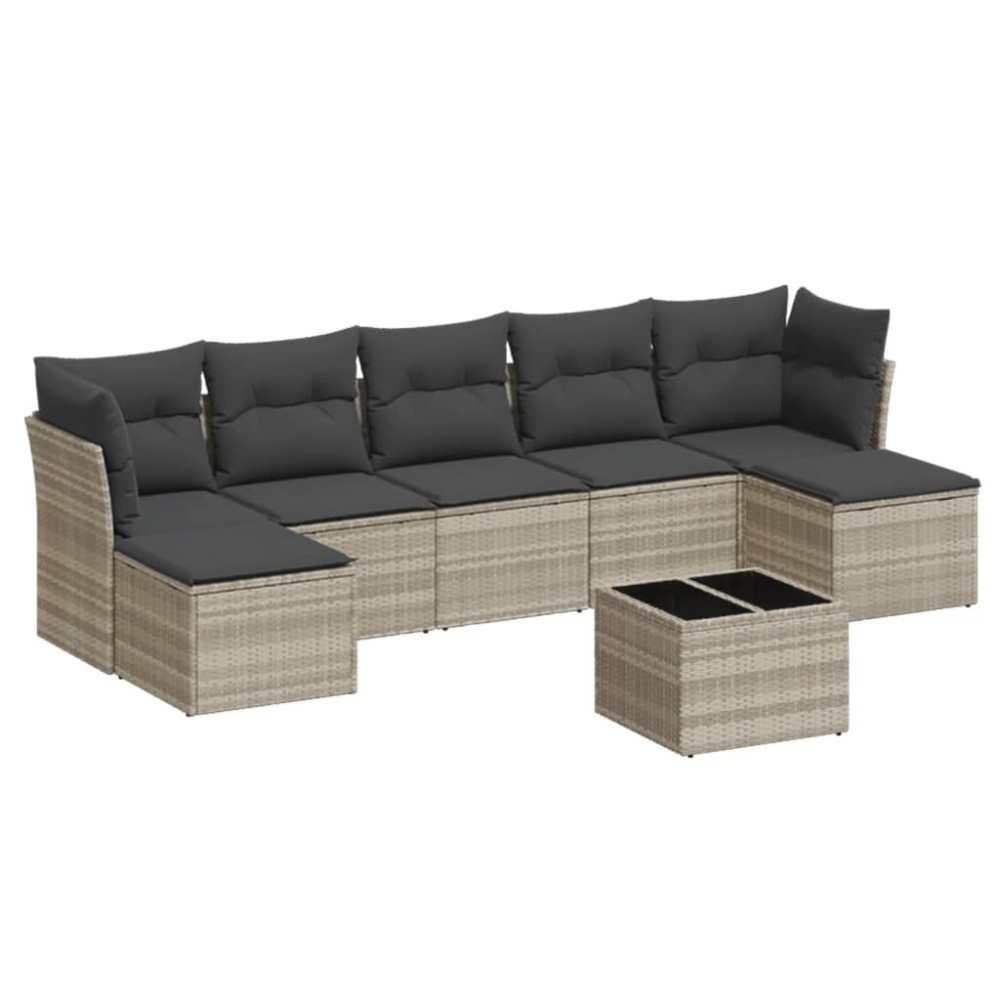 vidaXL Set mobilier de grădină cu perne, 8 piese gri deschis poliratan