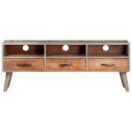 vidaXL Comodă TV, gri, 130x35x51 cm, lemn masiv de mango nefinisat vidaXL Comodă TV, gri, 130x35x51 cm, lemn masiv de mango nefinisat