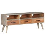 vidaXL Comodă TV, gri, 130x35x51 cm, lemn masiv de mango nefinisat vidaXL Comodă TV, gri, 130x35x51 cm, lemn masiv de mango nefinisat