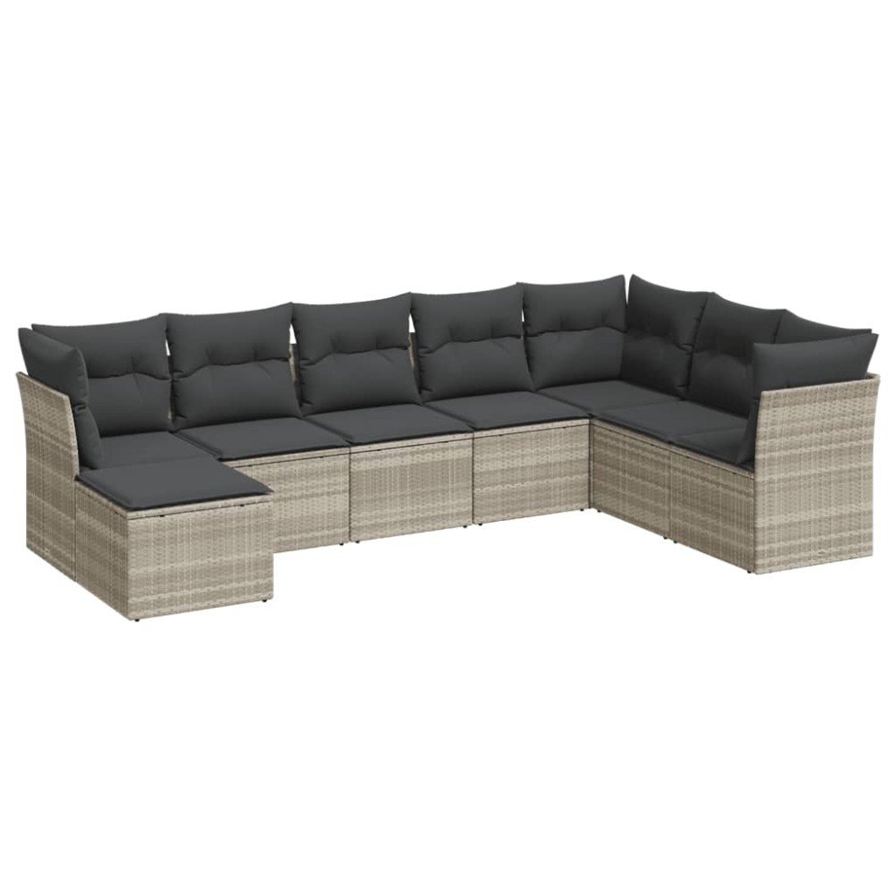 vidaXL Set mobilier de grădină cu perne, 8 piese gri deschis poliratan
