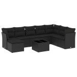 vidaXL Set mobilier de grădină cu perne, 9 piese, negru, poliratan