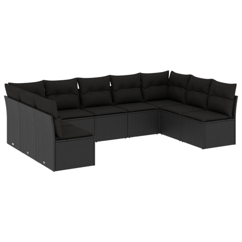 vidaXL Set mobilier de grădină cu perne, 9 piese, negru, poliratan
