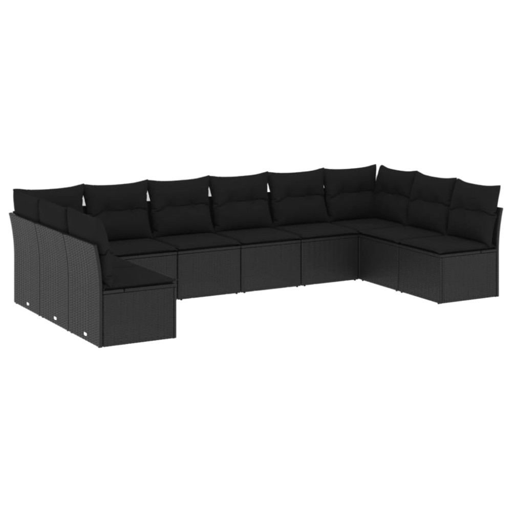 vidaXL Set canapele de grădină cu perne, 10 piese, negru, poliratan
