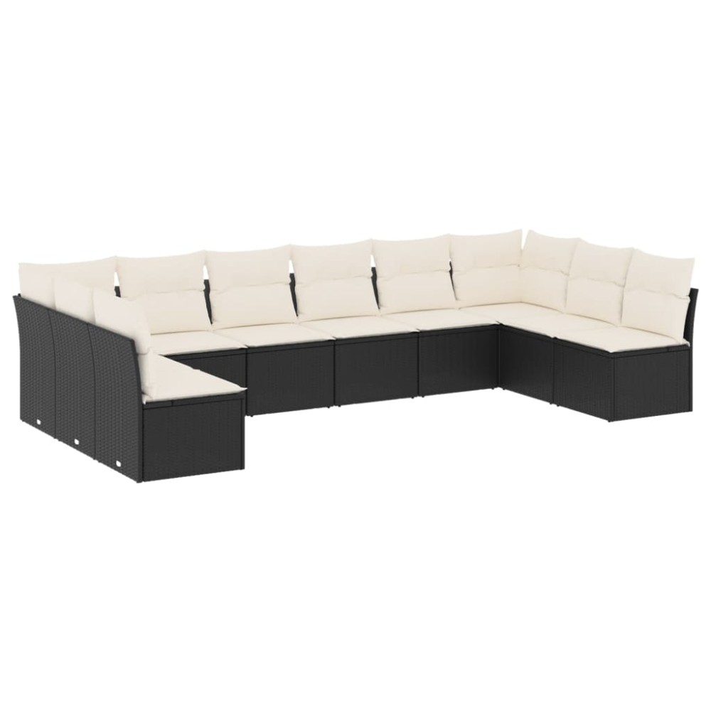 vidaXL Set canapele de grădină cu perne, 10 piese, negru, poliratan