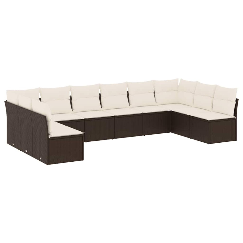 vidaXL Set canapele de grădină cu perne, 10 piese, maro, poliratan