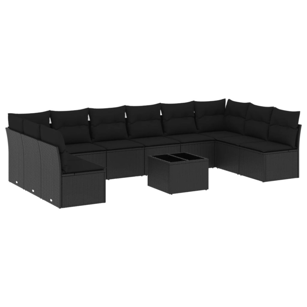 vidaXL Set canapele de grădină cu perne, 11 piese, negru, poliratan