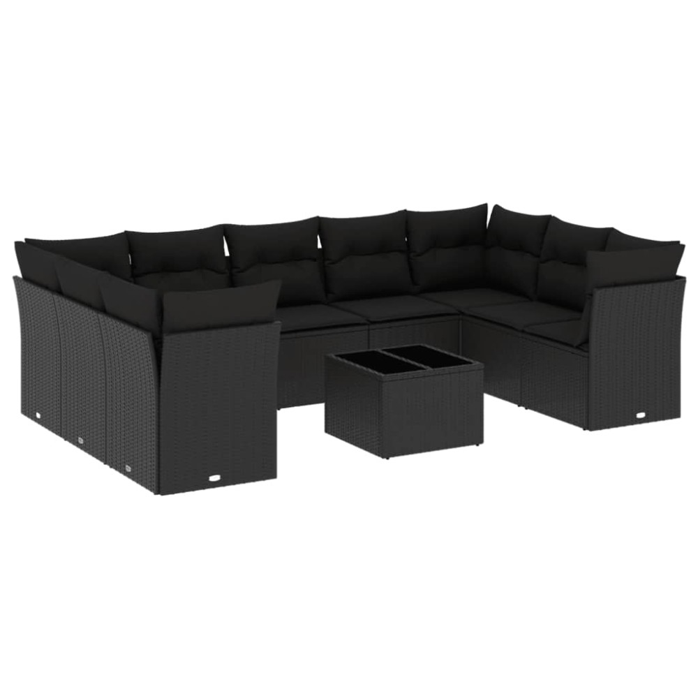 vidaXL Set canapele de grădină cu perne, 10 piese, negru, poliratan