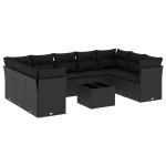 vidaXL Set canapele de grădină cu perne, 10 piese, negru, poliratan vidaXL Set canapele de grădină cu perne, 10 piese, negru, poliratan