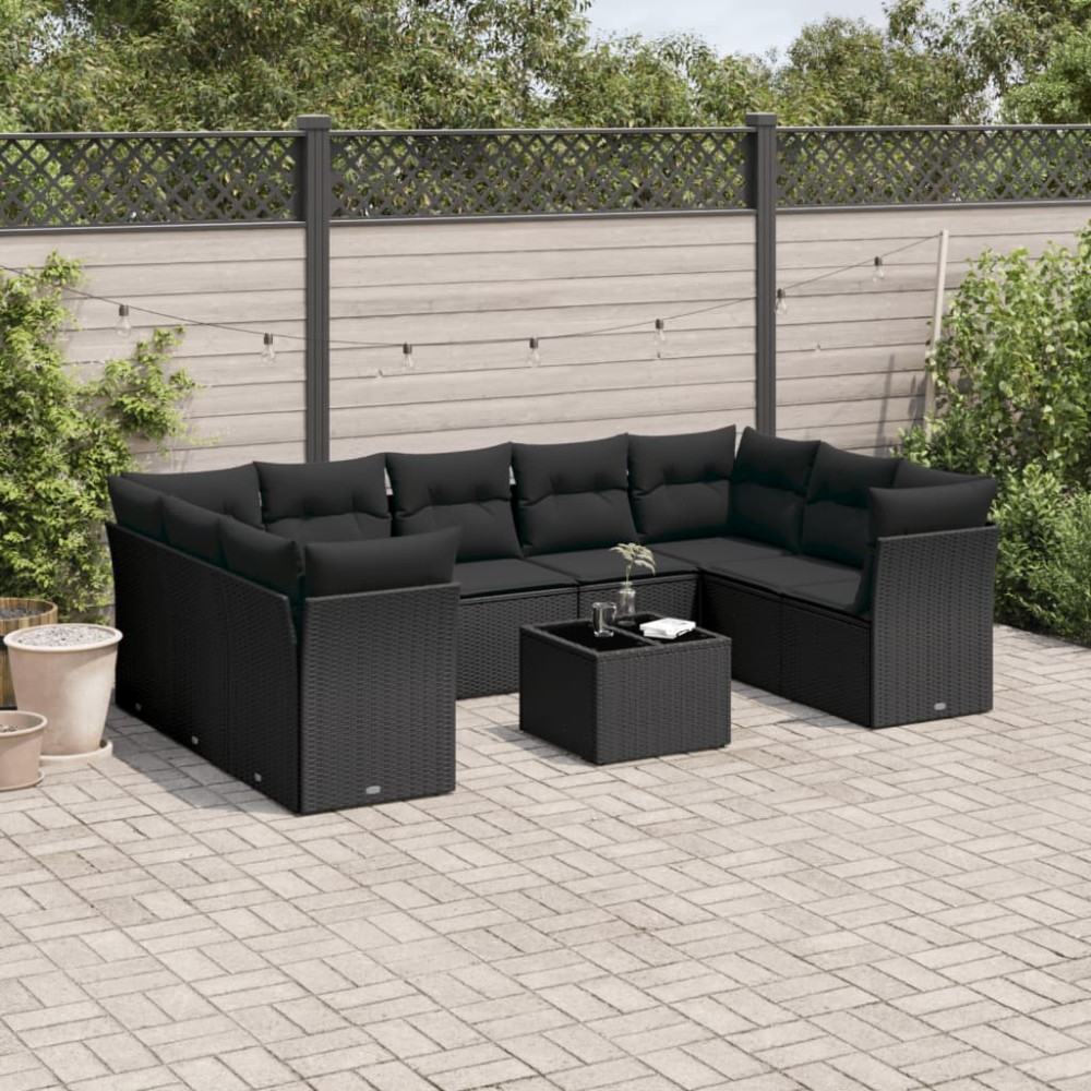 vidaXL Set canapele de grădină cu perne, 10 piese, negru, poliratan