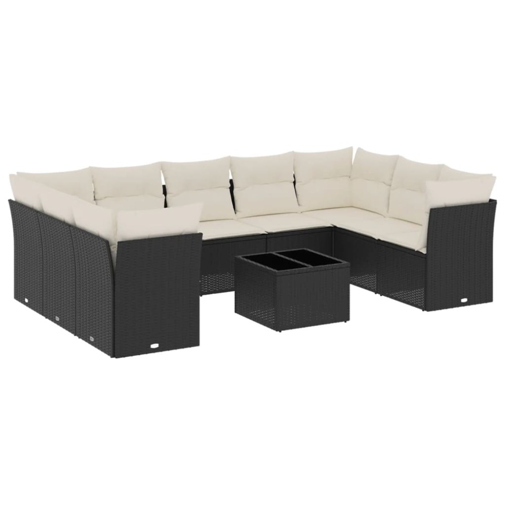vidaXL Set canapele de grădină cu perne, 10 piese, negru, poliratan