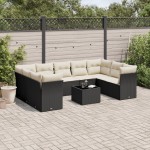 vidaXL Set canapele de grădină cu perne, 10 piese, negru, poliratan vidaXL Set canapele de grădină cu perne, 10 piese, negru, poliratan