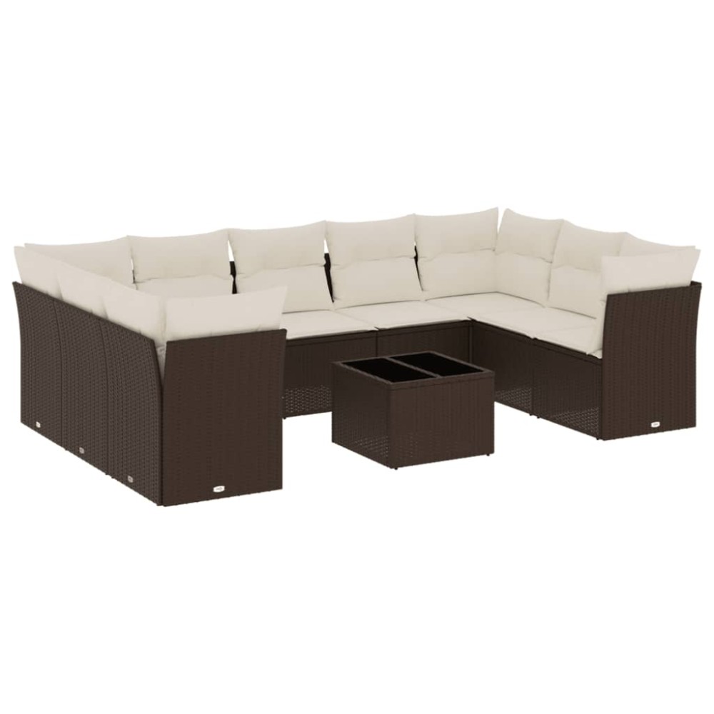 vidaXL Set canapele de grădină cu perne, 10 piese, maro, poliratan
