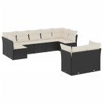 vidaXL Set mobilier de grădină cu perne, 9 piese, negru, poliratan
