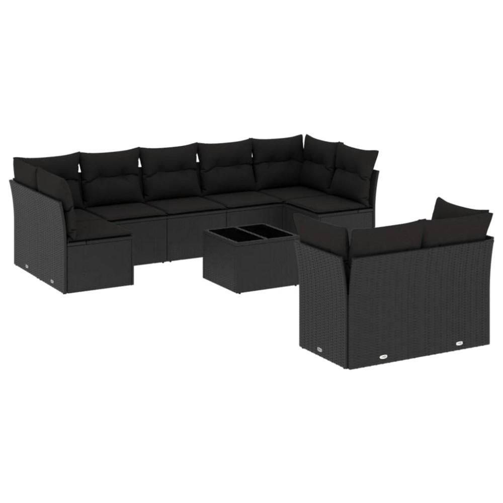 vidaXL Set canapele de grădină cu perne, 10 piese, negru, poliratan