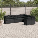 vidaXL Set mobilier de grădină cu perne, 9 piese, negru, poliratan vidaXL Set mobilier de grădină cu perne, 9 piese, negru, poliratan