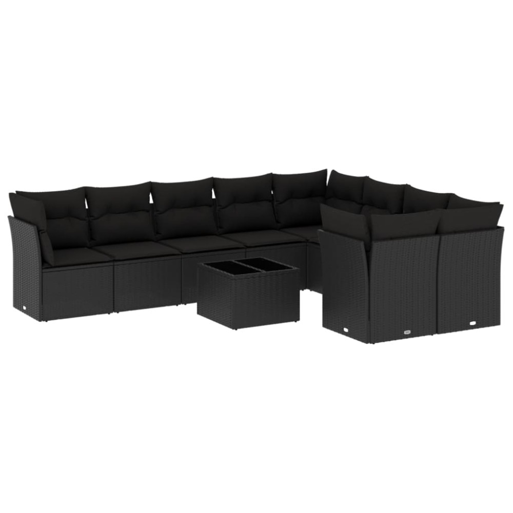 vidaXL Set canapele de grădină cu perne, 10 piese, negru, poliratan