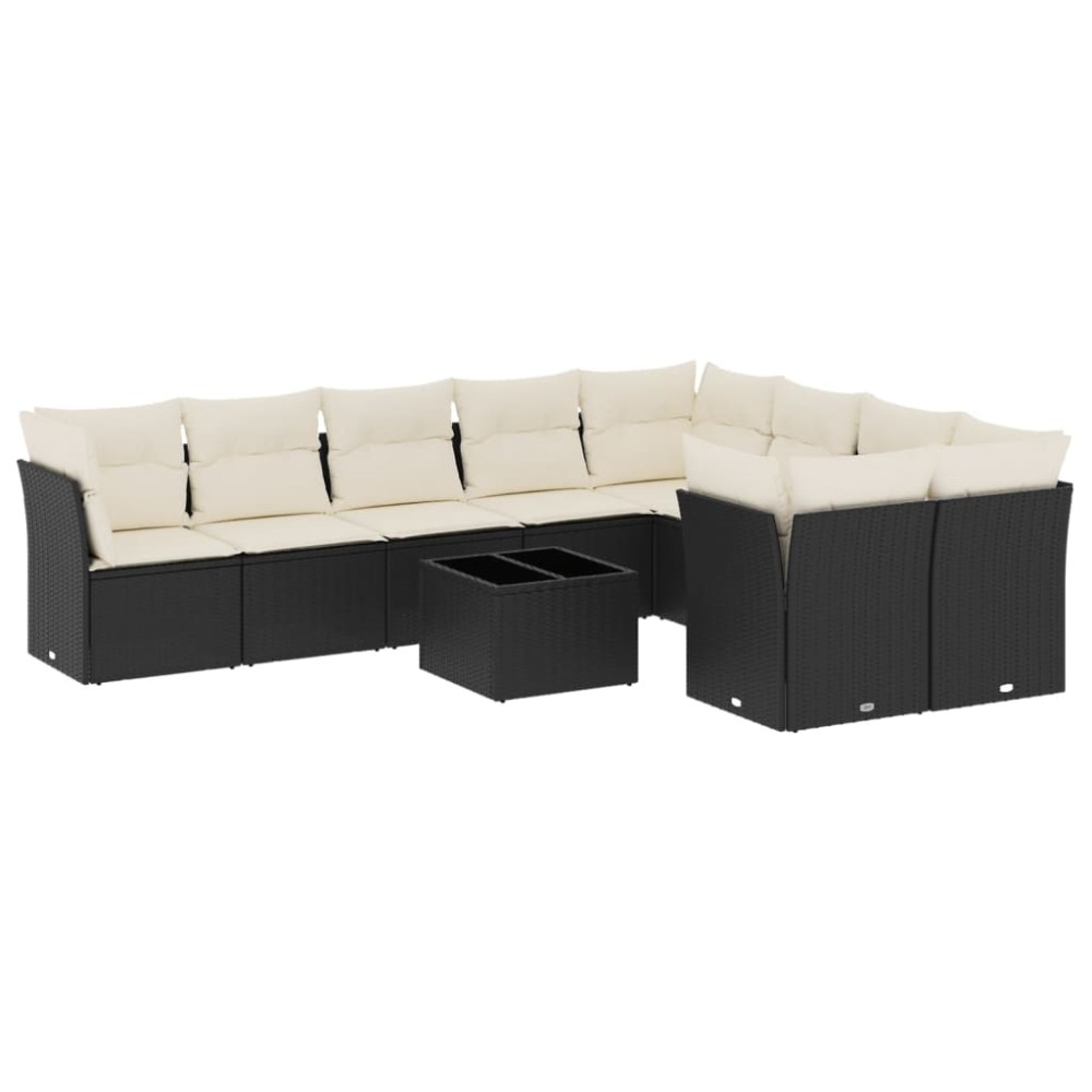 vidaXL Set canapele de grădină cu perne, 10 piese, negru, poliratan
