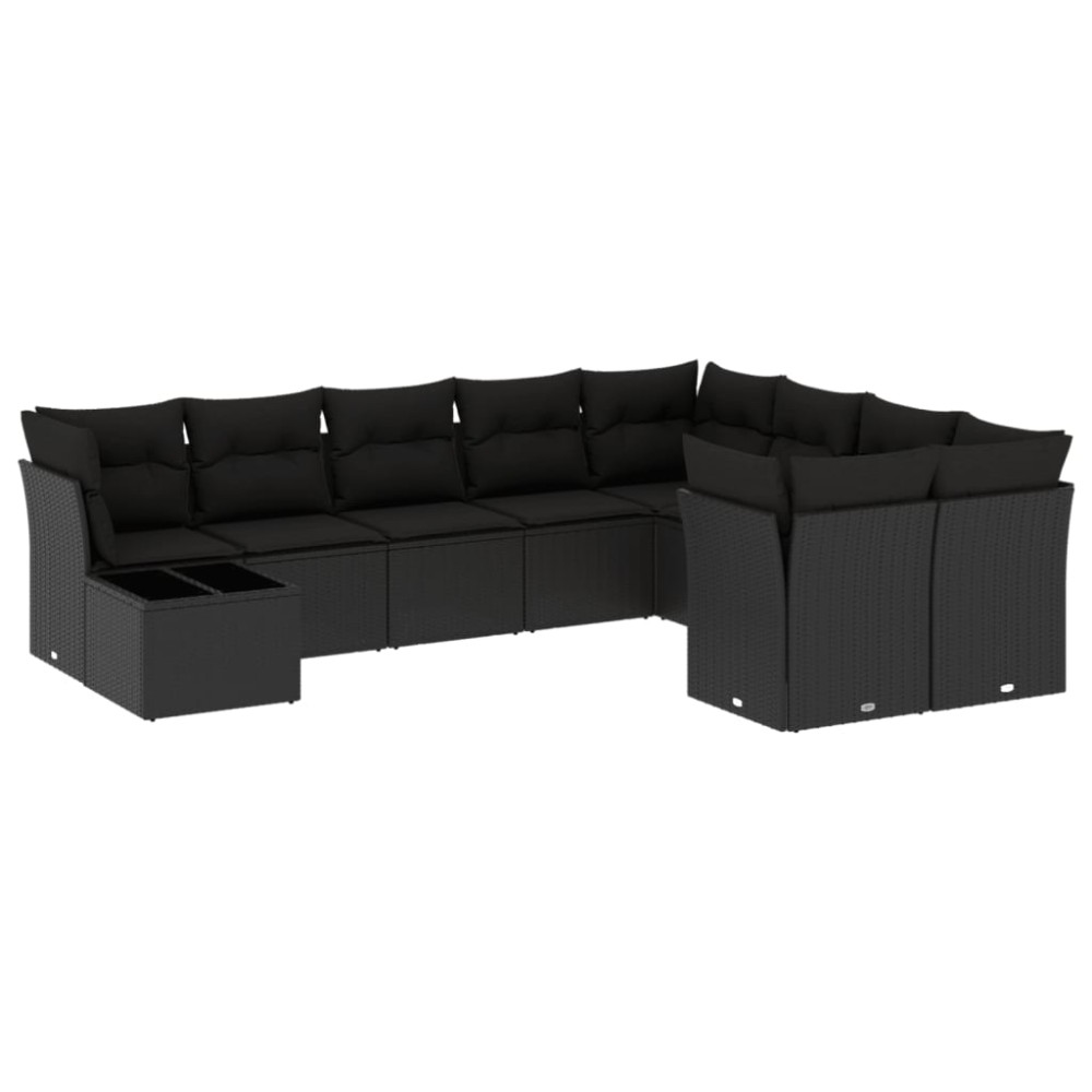 vidaXL Set canapele de grădină cu perne, 10 piese, negru, poliratan