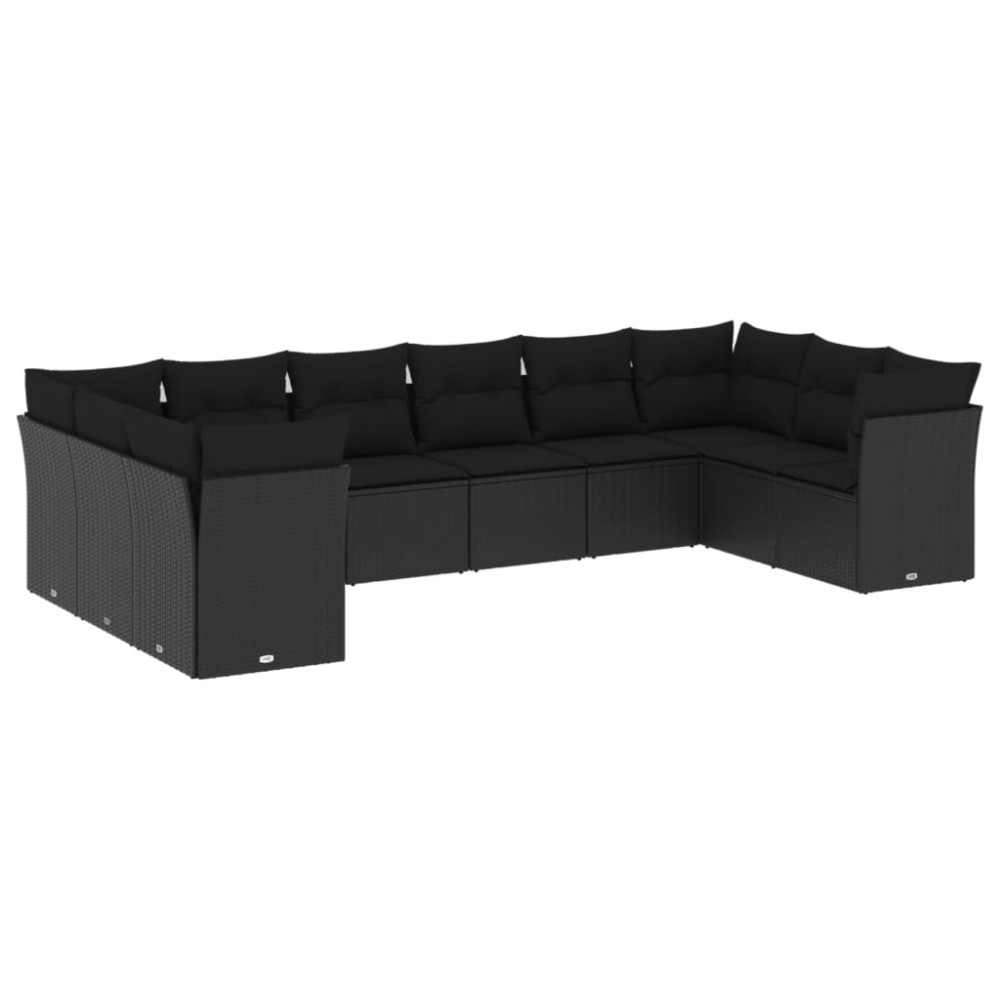 vidaXL Set canapele de grădină cu perne, 10 piese, negru, poliratan