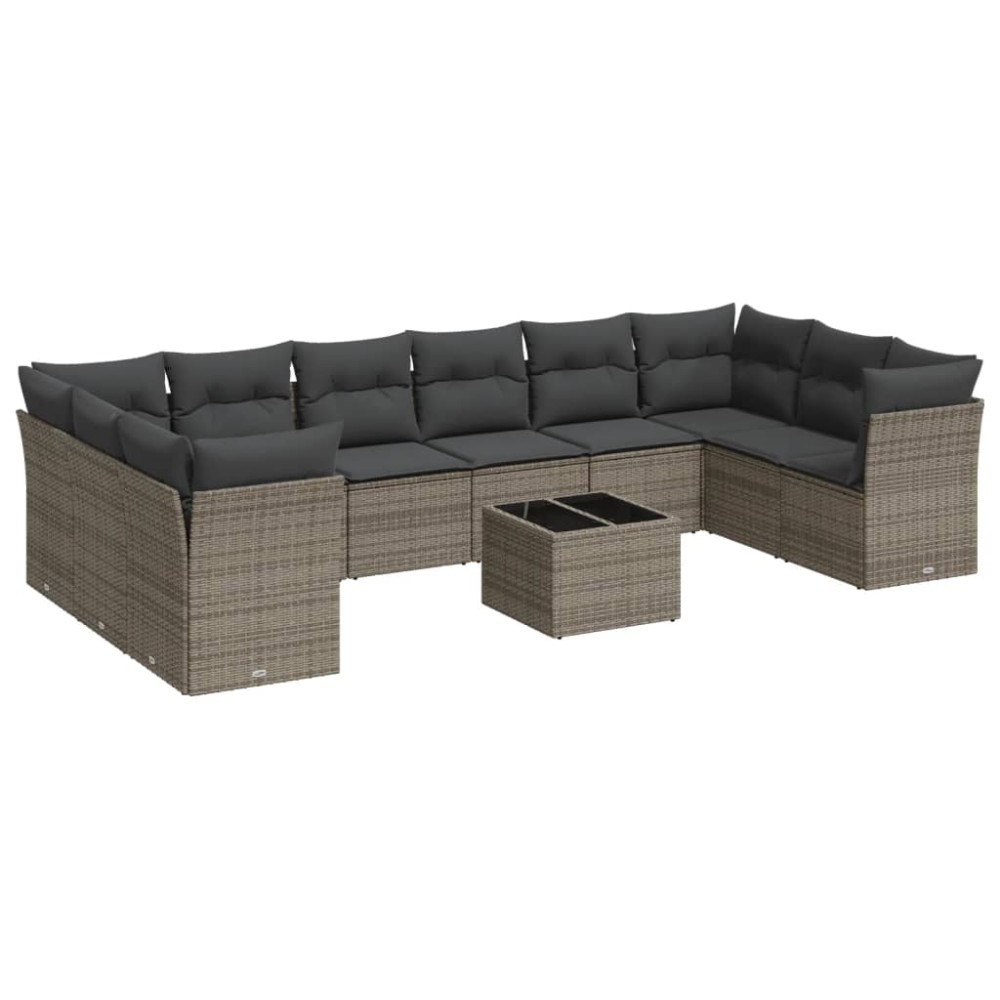 vidaXL Set canapele de grădină cu perne, 11 piese, gri, poliratan