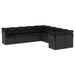 vidaXL Set canapele de grădină cu perne, 10 piese, negru, poliratan