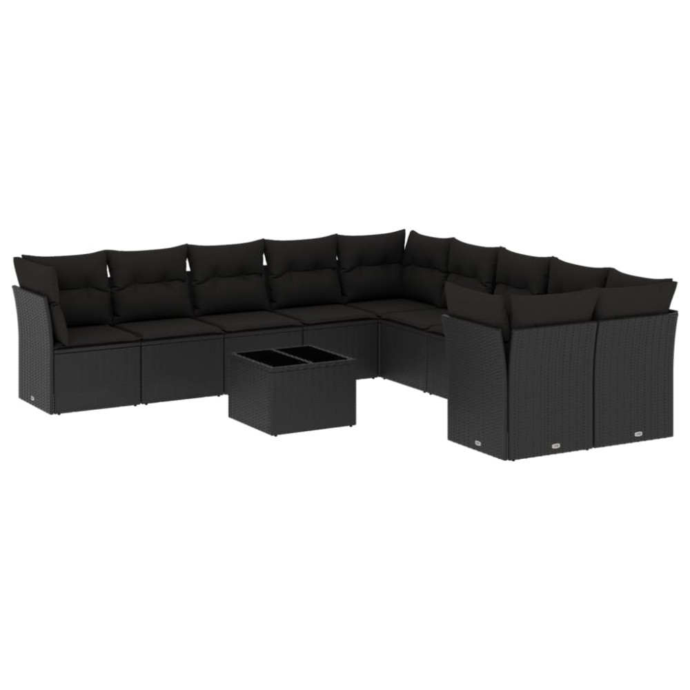 vidaXL Set canapele de grădină cu perne, 11 piese, negru, poliratan
