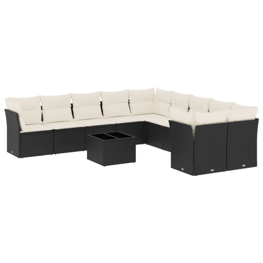 vidaXL Set canapele de grădină cu perne, 11 piese, negru, poliratan