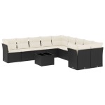 vidaXL Set canapele de grădină cu perne, 11 piese, negru, poliratan