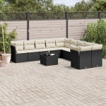 vidaXL Set canapele de grădină cu perne, 11 piese, negru, poliratan