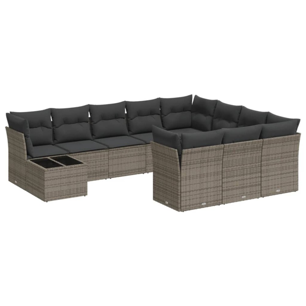 vidaXL Set canapele de grădină cu perne, 11 piese, gri, poliratan