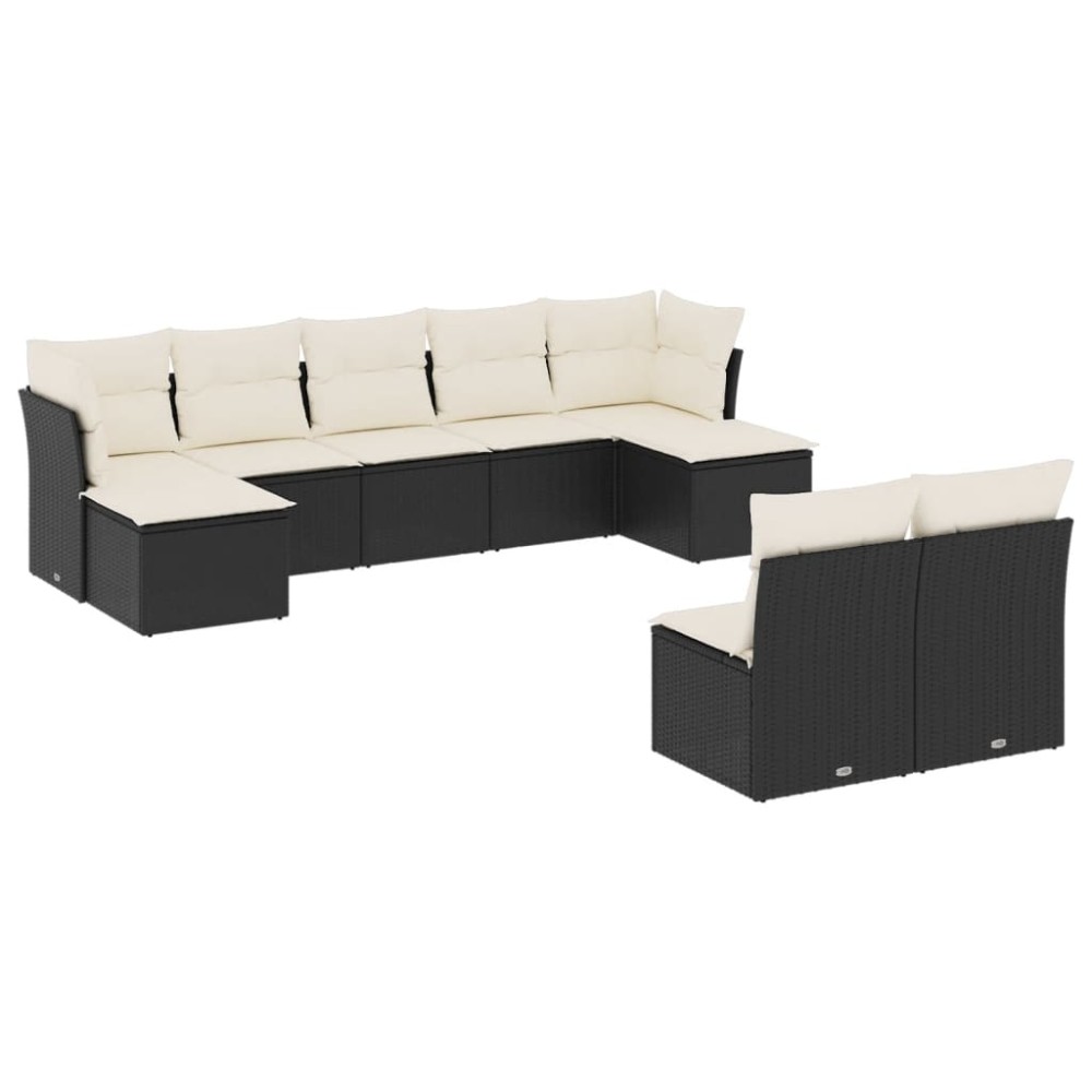 vidaXL Set mobilier de grădină cu perne, 9 piese, negru, poliratan
