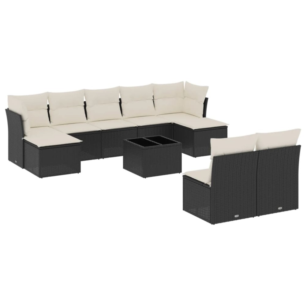 vidaXL Set canapele de grădină cu perne, 10 piese, negru, poliratan