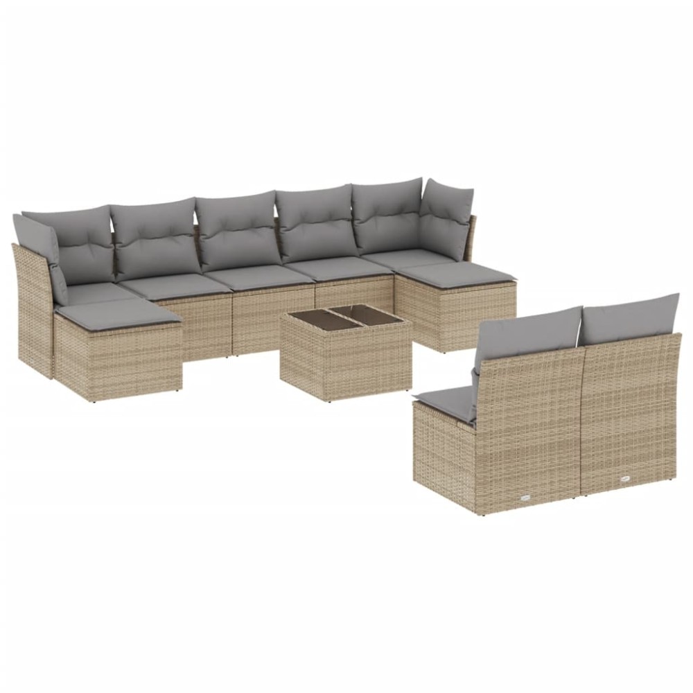 vidaXL Set canapele de grădină cu perne, 10 piese, bej, poliratan