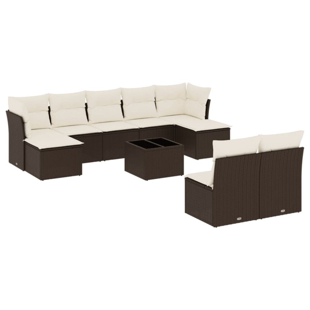 vidaXL Set canapele de grădină cu perne, 10 piese, maro, poliratan