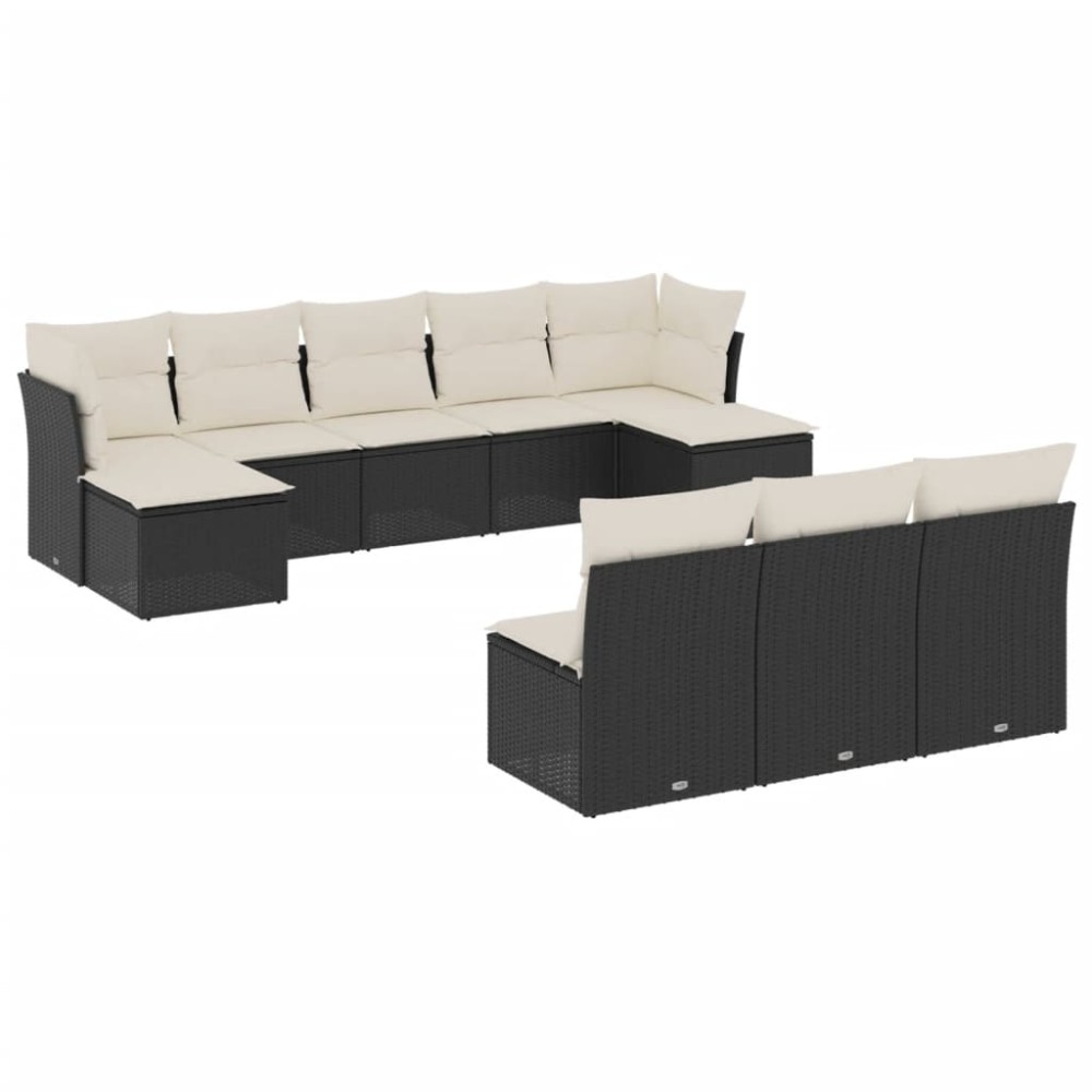 vidaXL Set canapele de grădină cu perne, 10 piese, negru, poliratan