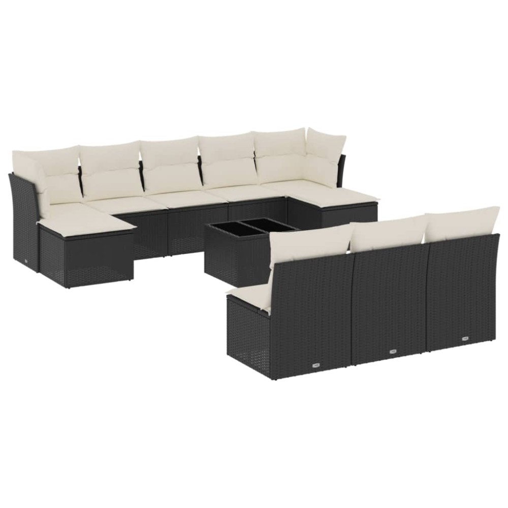vidaXL Set canapele de grădină cu perne, 11 piese, negru, poliratan