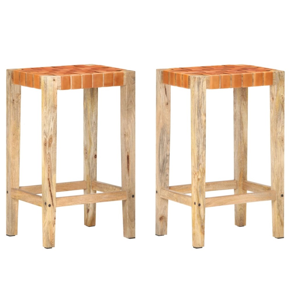 vidaXL Scaune de bar, 2 buc., maro, 75 cm, piele naturală