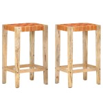 vidaXL Scaune de bar, 2 buc., maro, 75 cm, piele naturală