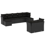 vidaXL Set mobilier de grădină cu perne, 9 piese, negru, poliratan