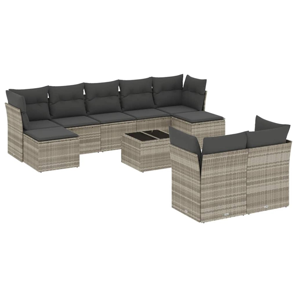 vidaXL Set canapele de grădină cu perne 10 piese gri deschis poliratan